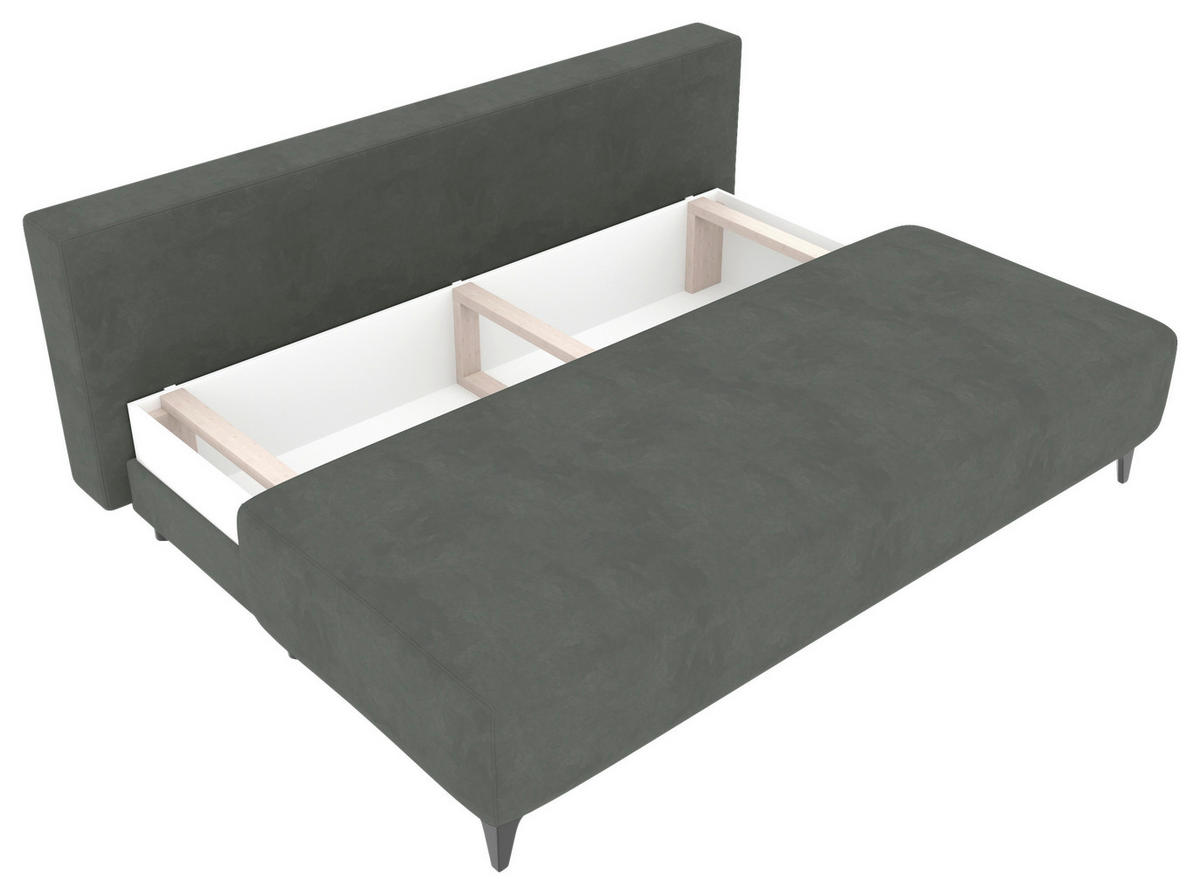SCHLAFSOFA  mit Liegefunktion Velours Grau  - Schwarz/Grau, KONVENTIONELL, Textil/Metall (200/98/90cm) - Carryhome