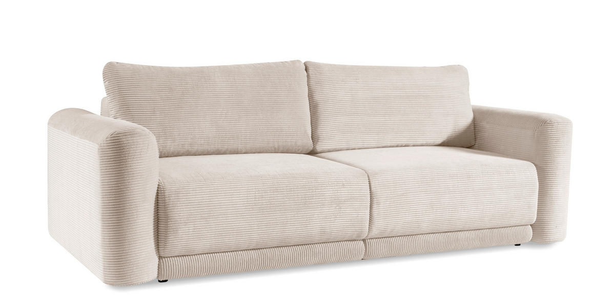 SCHLAFSOFA NORMAN  mit gerippt Creme  - Creme/Schwarz, Design, Kunststoff/Textil (252/93/167cm) - Livetastic