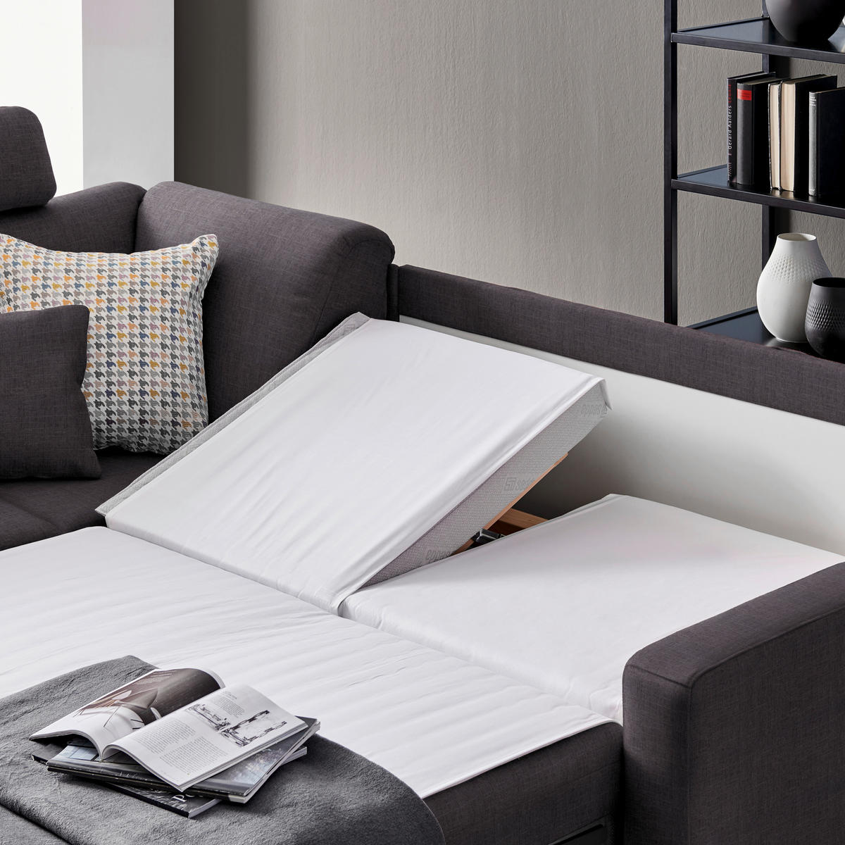 ECKSOFA in Chenille Schieferfarben, Dunkelgrau  208/227 cm  - Schieferfarben/Dunkelgrau, KONVENTIONELL, Textil/Metall (208/227cm) - Sedda