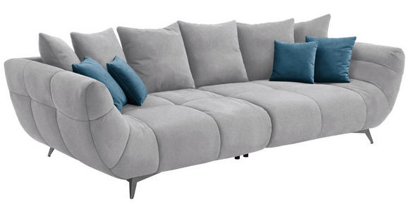 BIGSOFA in Webstoff Hellgrau  - Edelstahlfarben/Hellgrau, LIFESTYLE, Textil/Metall (300/79/133cm) - Hom`in