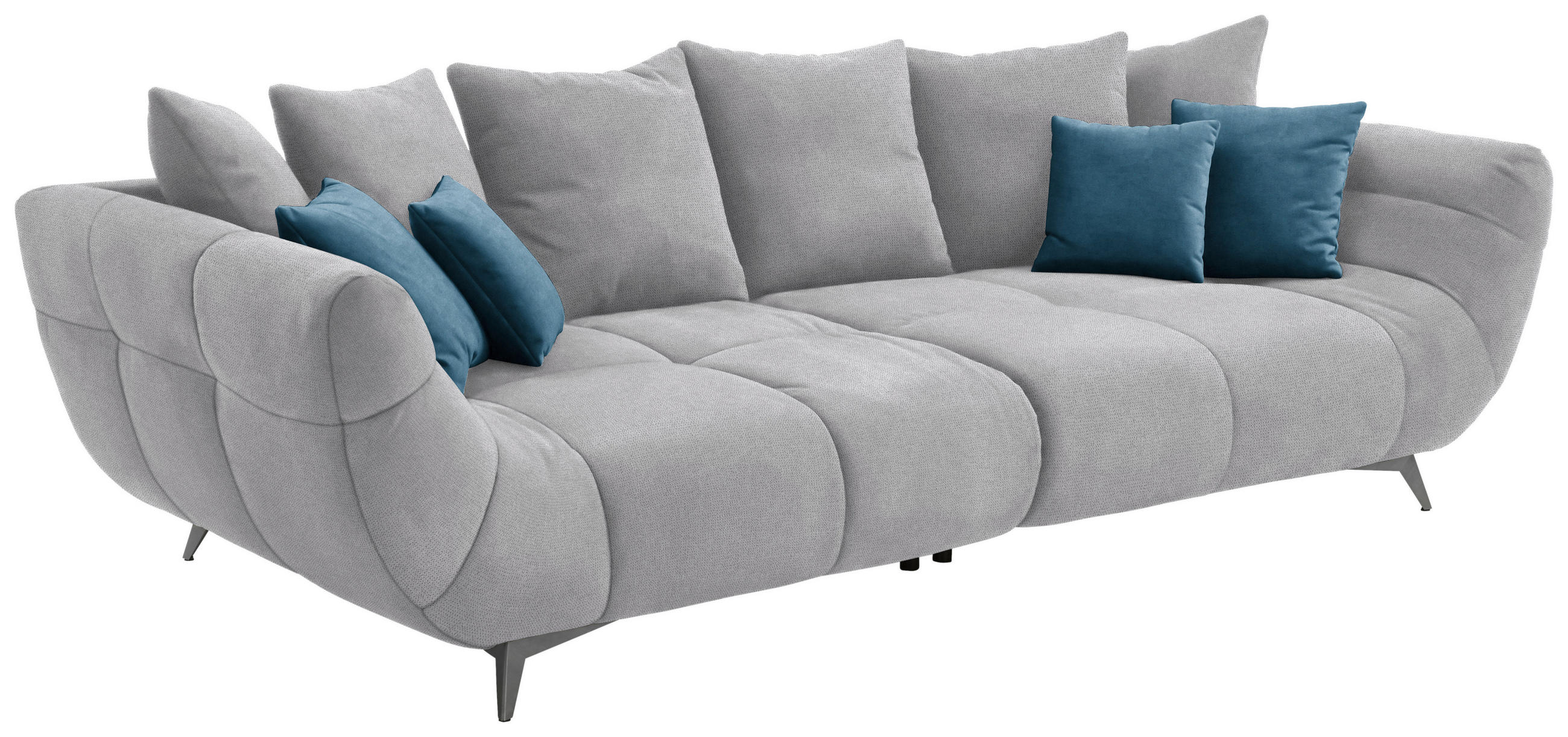 BIGSOFA in Webstoff Hellgrau - Edelstahlfarben/Hellgrau, Lifestyle, Textil/Metall (300/79/133cm) - Hom`in
