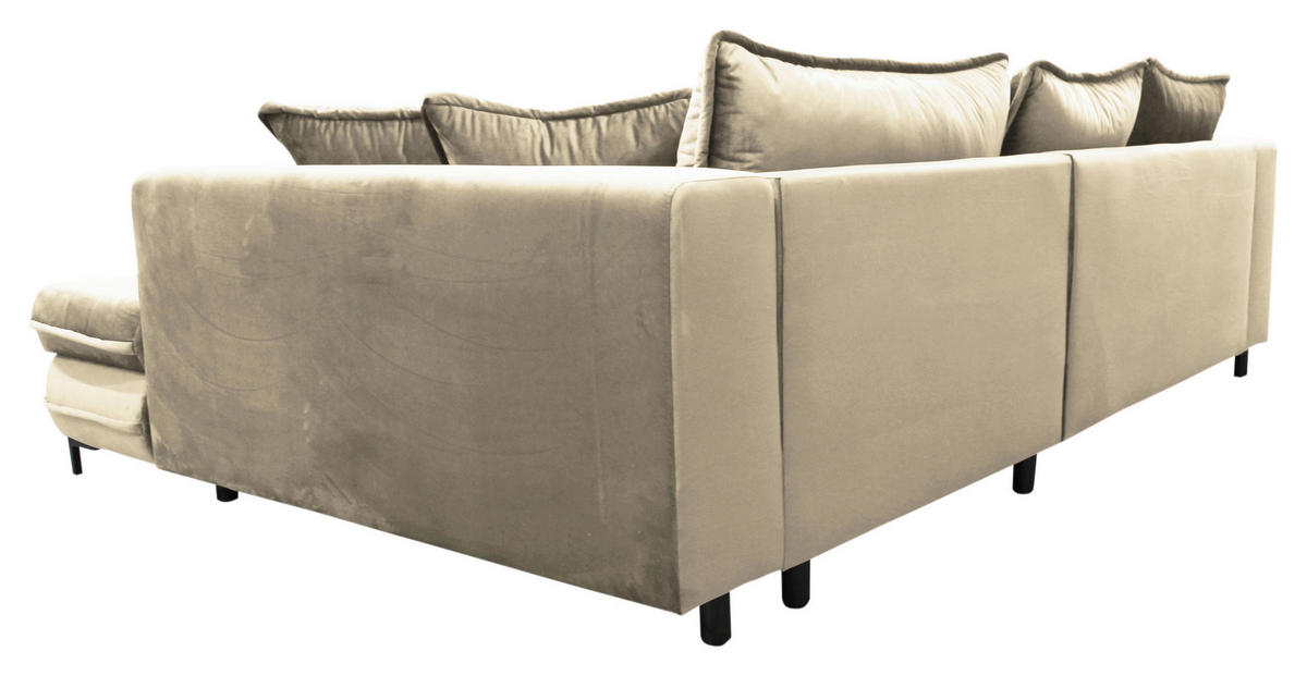 ECKSCHLAFSOFA  mit Rücken echt, Armteil rechts Velours Beige  - Beige/Schwarz, Design, Textil/Metall (277/187cm) - Livetastic