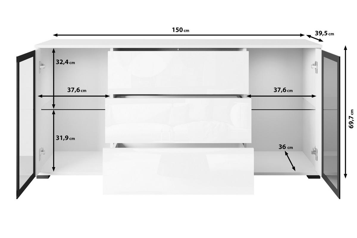 SIDEBOARD Caro  in 150/69,7/39,5 cm  - Schwarz, Design, Glas/Holzwerkstoff (150/69,7/39,5cm) - Livetastic