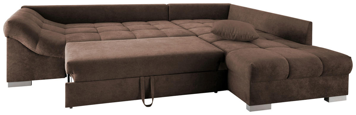 ECKSCHLAFSOFA  in Mikrofaser Braun  - Silberfarben/Braun, Design, Holz/Textil (298/202cm) - MID.YOU