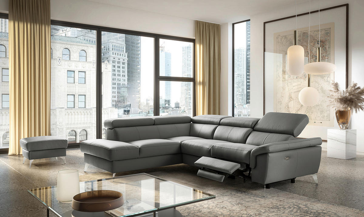 ECKSOFA  in Lederlook Echtleder Anthrazit  210/265 cm  - Chromfarben/Anthrazit, Design, Leder/Textil (210/265cm) - Livetastic