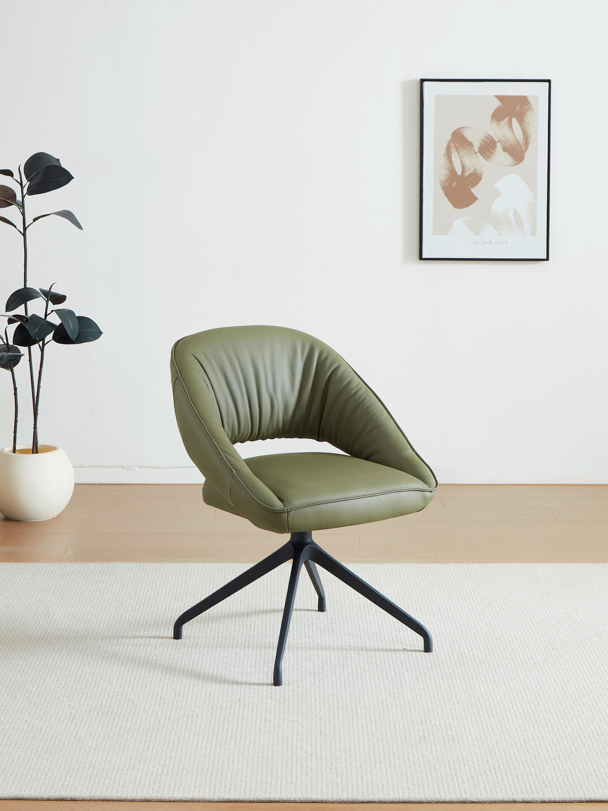 ARMLEHNSTUHL  Sitzfläche 360° drehbar, automatische Rückholfunktion  Echtleder  - Schwarz/Graugrün, Design, Leder/Metall (61/81/66cm) - Dieter Knoll