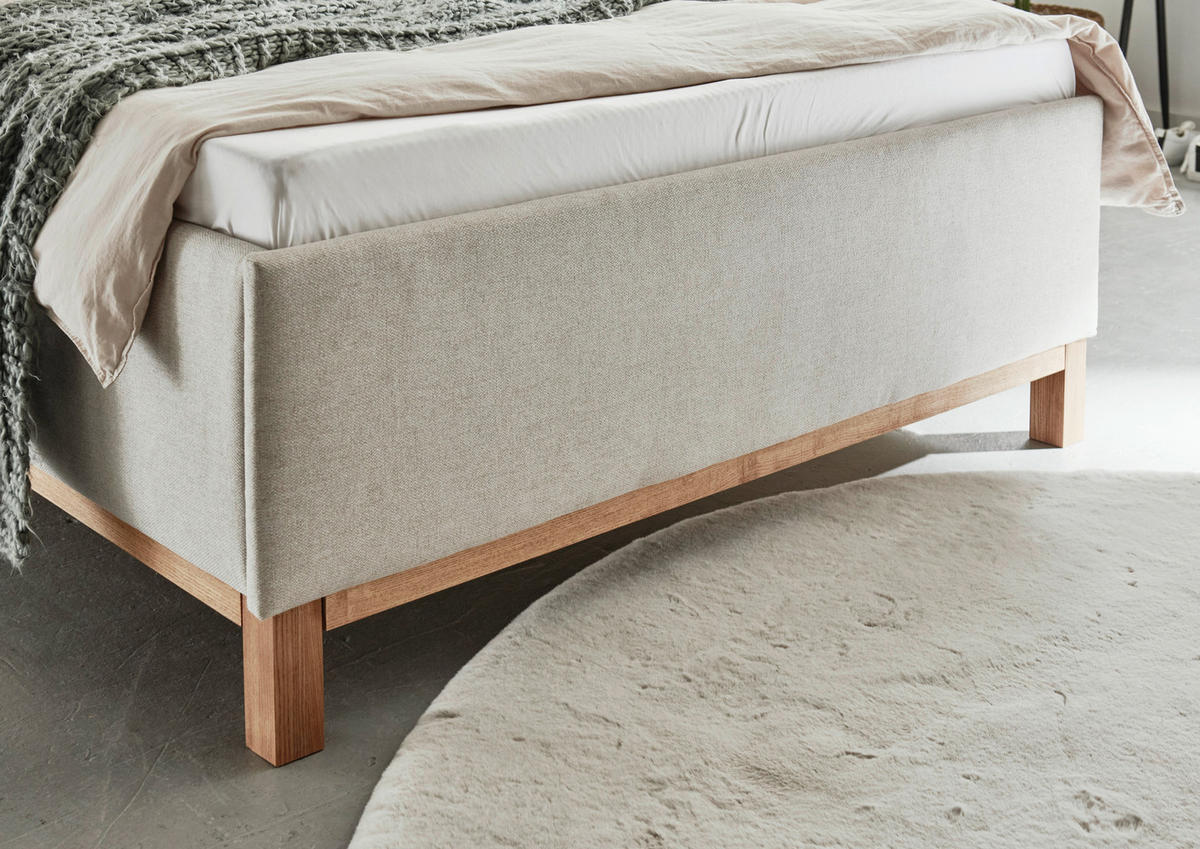POLSTERBETT 140/200 cm  in Sandfarben  - Sandfarben/Eichefarben, MODERN, Holz/Textil (140/200cm) - Livetastic
