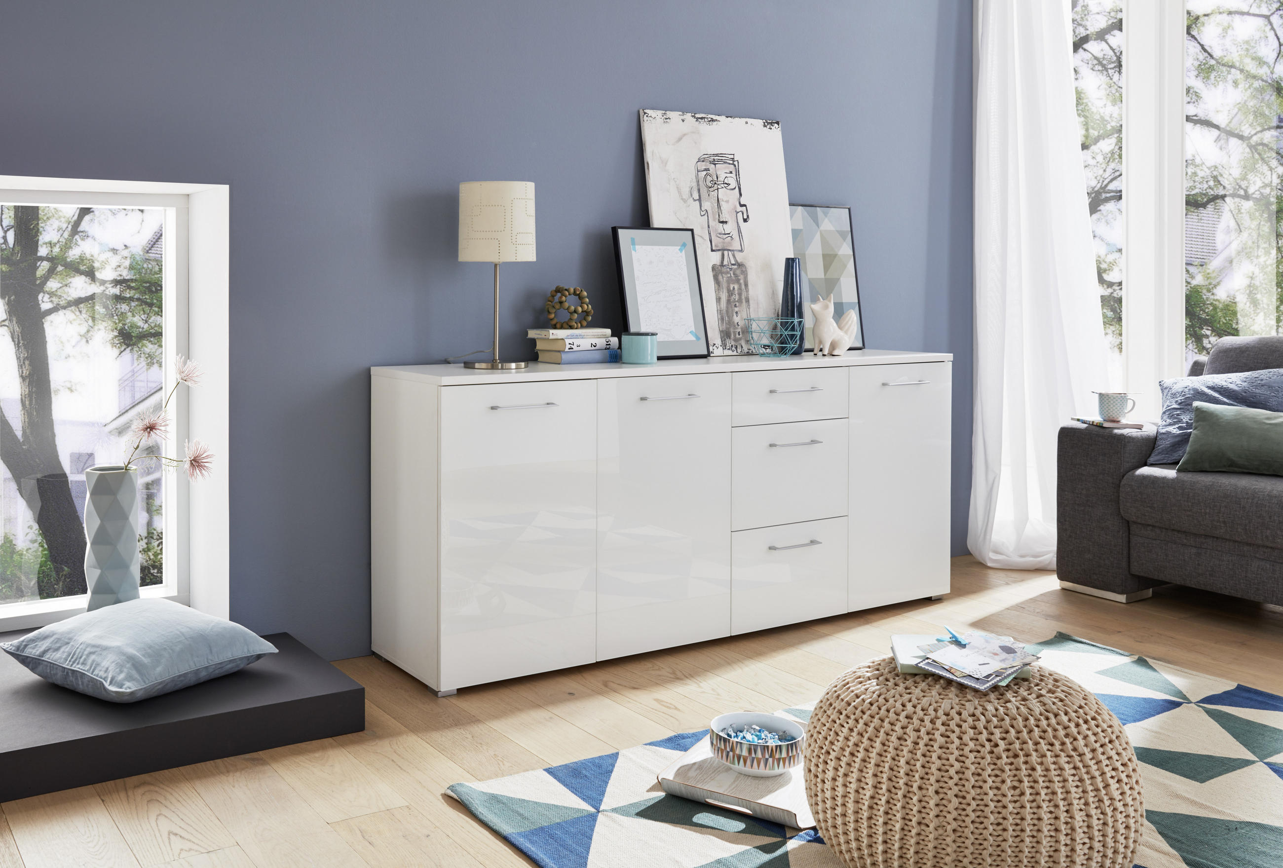 SIDEBOARD  in 194/82/40 cm  - Alufarben/Schwarz, MODERN, Glas/Holzwerkstoff (194/82/40cm) - Germania