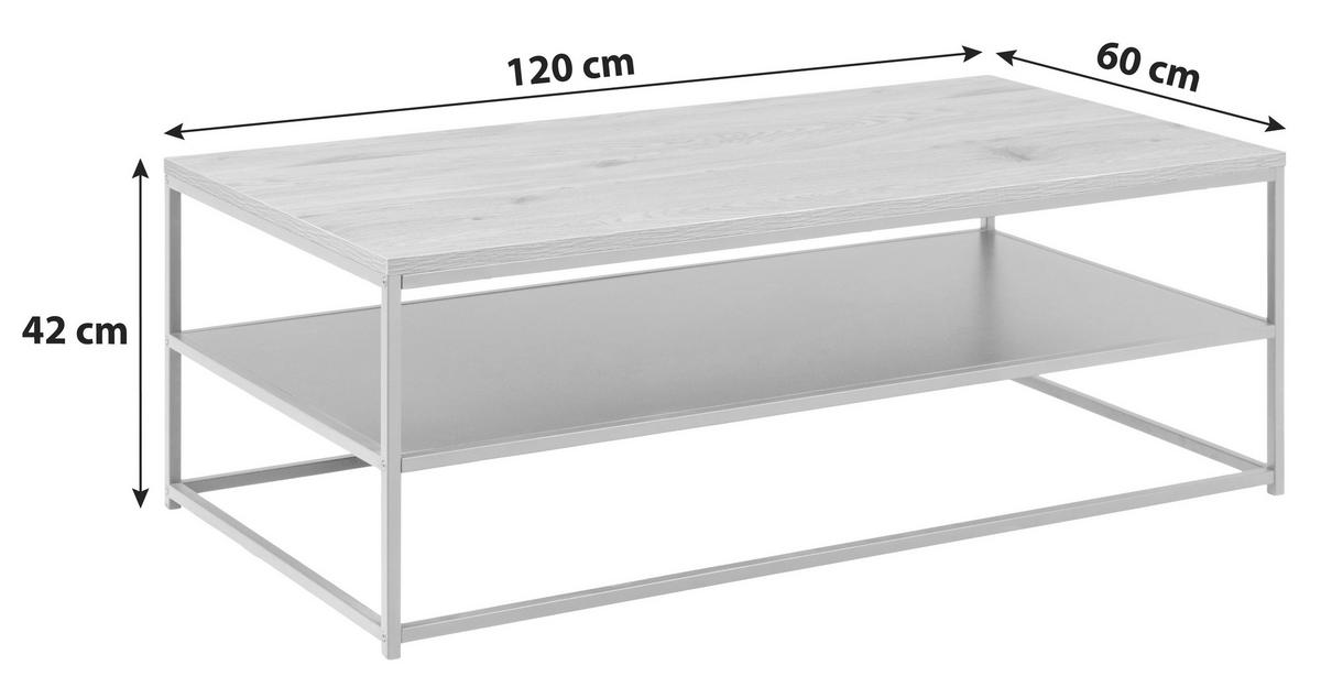 COUCHTISCH in Holzwerkstoff 120/60/42 cm  - Eichefarben/Schwarz, Trend, Holzwerkstoff/Metall (120/60/42cm) - MID.YOU