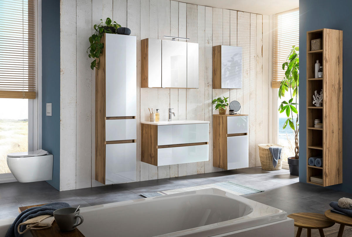 BADEZIMMERREGAL 25/180/35 cm  - Eichefarben/Silberfarben, KONVENTIONELL, Holzwerkstoff/Kunststoff (25/180/35cm) - Held