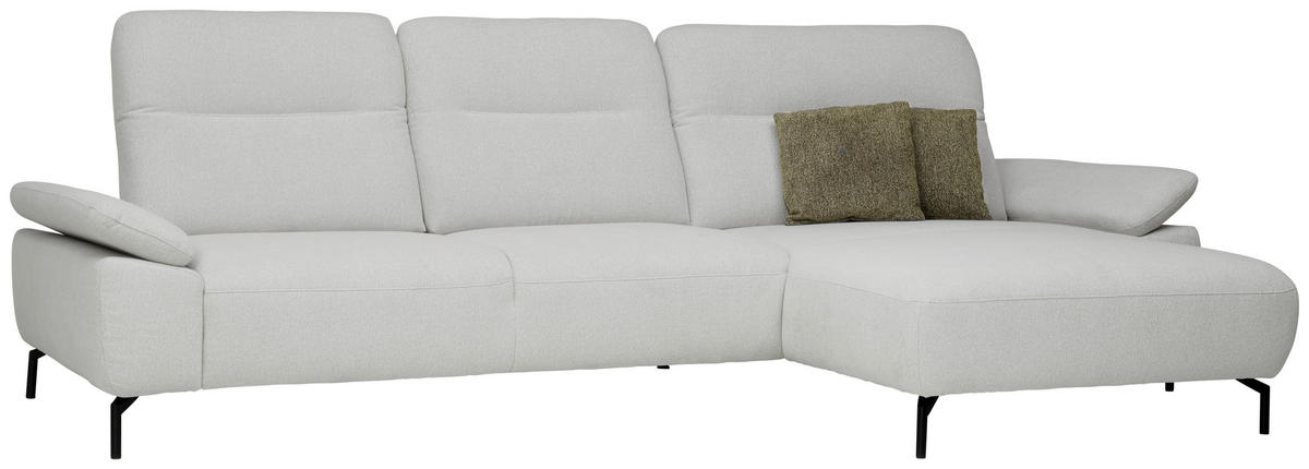 ECKSOFA in Chenille, Flachgewebe Grauweiss  - Schwarz/Grauweiss, Design, Textil/Metall (318/165cm) - Xora