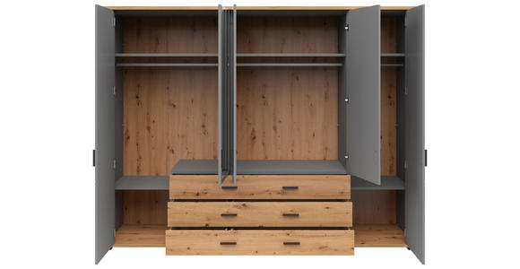 KLEIDERSCHRANK 267/206/65 cm 5-türig  - Graphitfarben/Eiche Artisan, KONVENTIONELL, Glas/Holzwerkstoff (267/206/65cm) - Hom`in