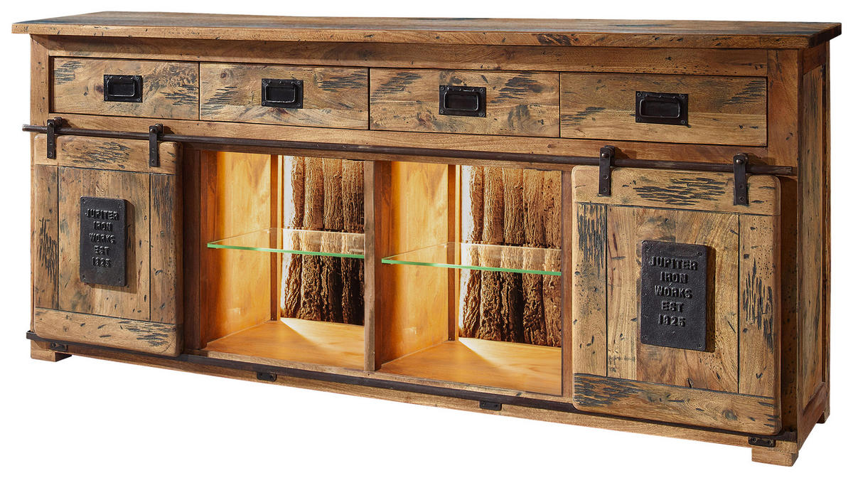 SIDEBOARD  in 200/90/45 cm  - Schwarz/Braun, KONVENTIONELL, Glas/Holz (200/90/45cm) - Livetastic