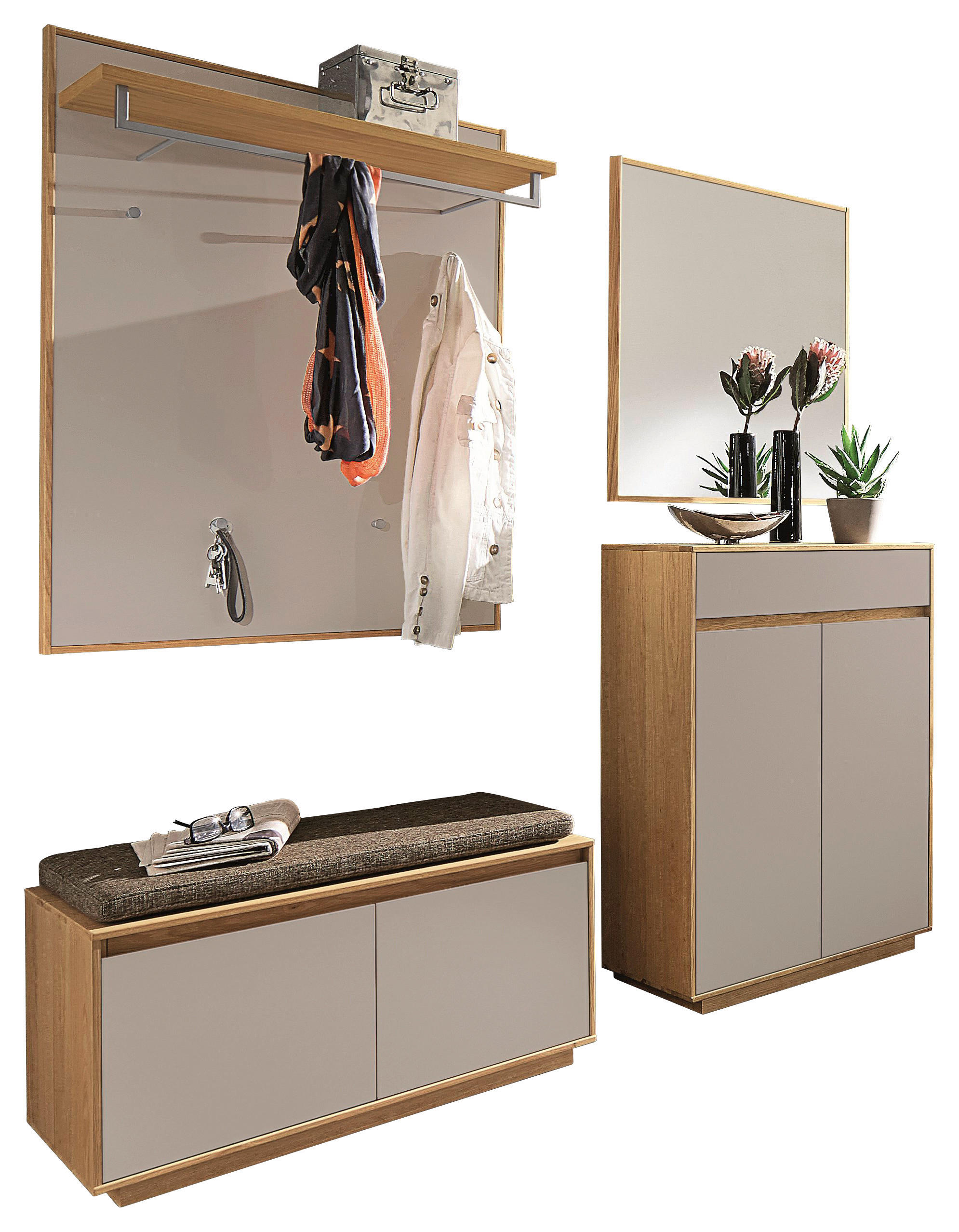 GARDEROBE 5-teilig  in 165/195/40 cm  - Sandfarben/Hellbraun, Basics, Glas/Holz (165/195/40cm)