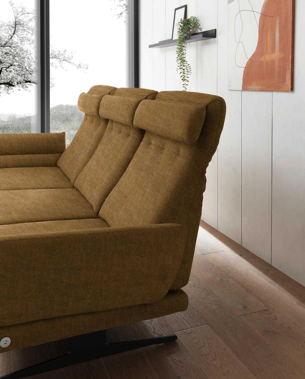 ECKSOFA in Flachgewebe Goldfarben  - Goldfarben/Schwarz, Design, Textil/Metall (176-217/279-327cm) - Dieter Knoll