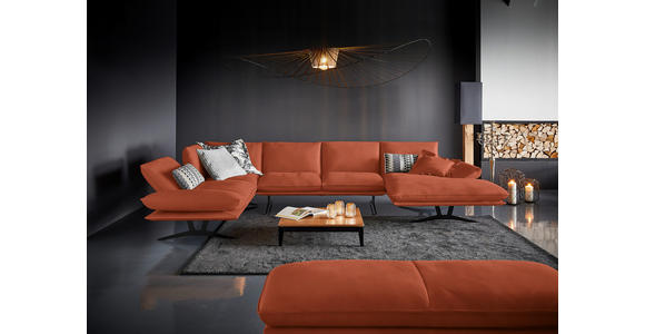 WOHNLANDSCHAFT in Echtleder Orange  - Schwarz/Orange, Natur, Leder/Metall (222/364/159cm) - Dieter Knoll