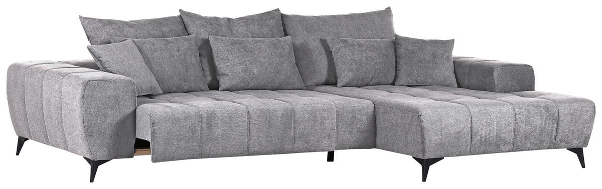 ECKSOFA Flachgewebe Hellgrau  - Hellgrau/Schwarz, Konventionell, Textil/Metall (300/205cm) - MID.YOU