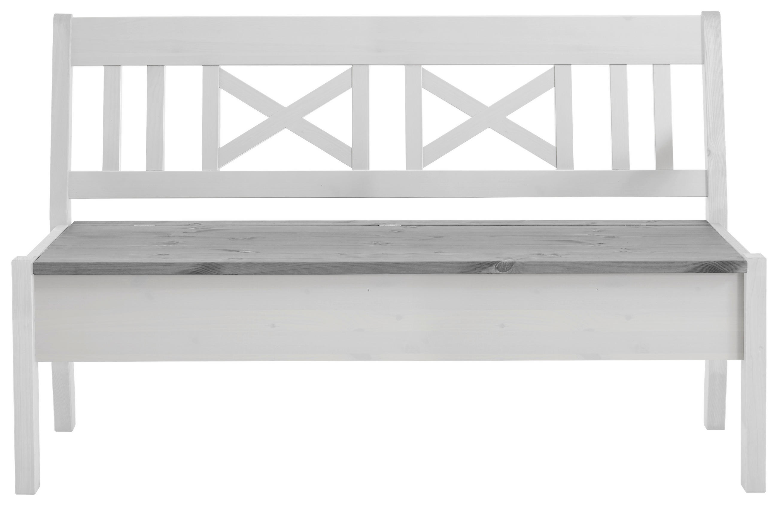 SITZBANK 148/93/58 cm Grau, Weiß Kiefer massiv  - Weiß/Grau, ROMANTIK / LANDHAUS, Holz (148/93/58cm) - Boxxx