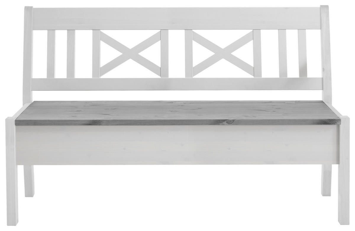 SITZBANK 148/93/58 cm Grau, Weiß Kiefer massiv  - Weiß/Grau, ROMANTIK / LANDHAUS, Holz (148/93/58cm) - Boxxx