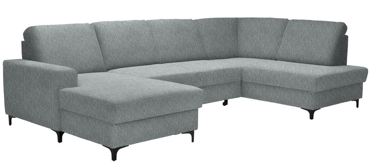WOHNLANDSCHAFT in Webstoff Grau, Grün  - Schwarz/Grau, Konventionell, Textil/Metall (167/317/185cm) - Stylife