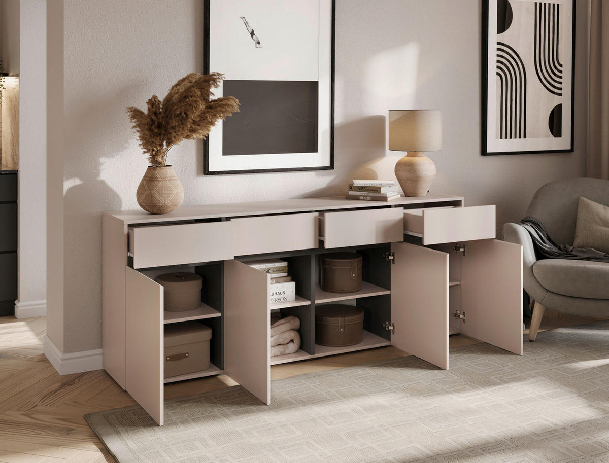 SIDEBOARD  200/79,6/39,8 cm 4 Schublade(n)  - Kaschmir/Schwarz, Design, Holzwerkstoff/Kunststoff (200/79,6/39,8cm) - Xora