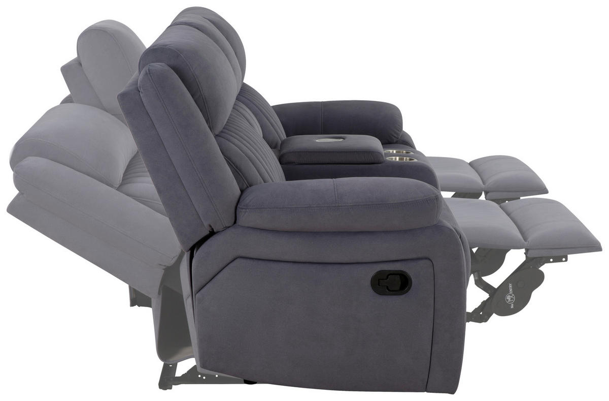 HEIMKINO-SOFA Velours Grau  - Grau, KONVENTIONELL, Textil/Metall (186/102/99cm) - MID.YOU