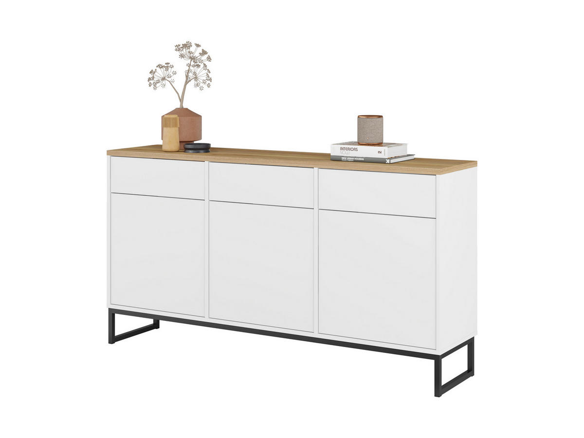 SIDEBOARD Alto 156,8/84,1/36,5 cm 3 Schublade(n)  - Weiss/Eichefarben, Design, Holzwerkstoff/Metall (156,8/84,1/36,5cm) - MID.YOU
