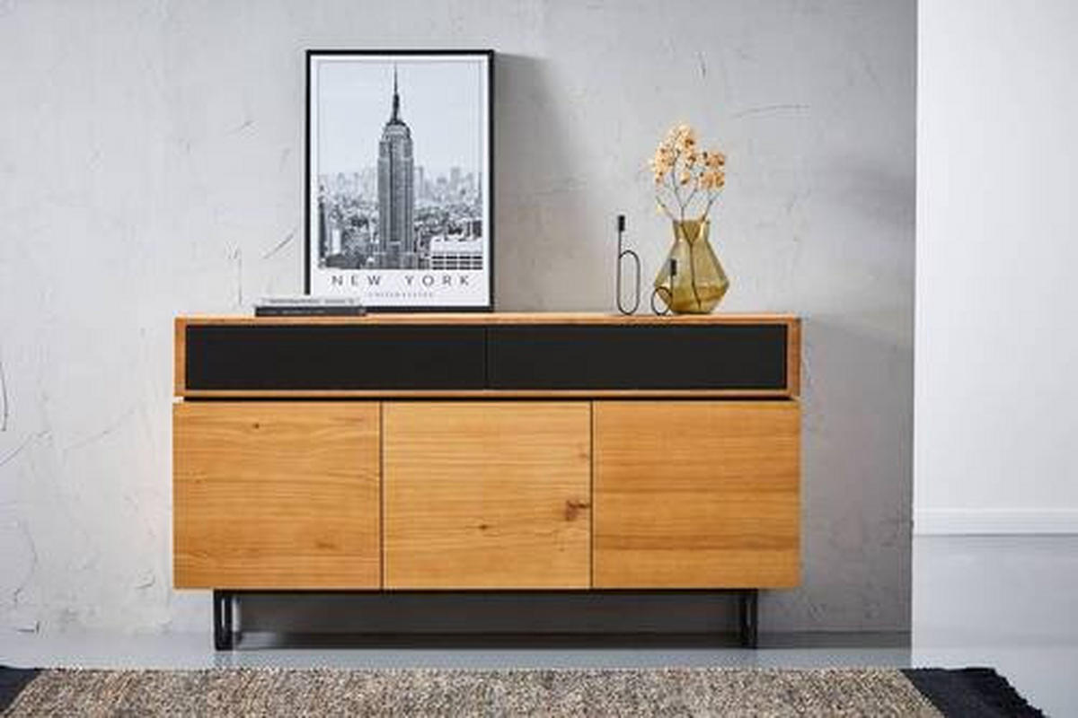 SIDEBOARD 160/86/40 cm  - svart/ekfärgad, Design, metall/trämaterial (160/86/40cm) - MID.YOU