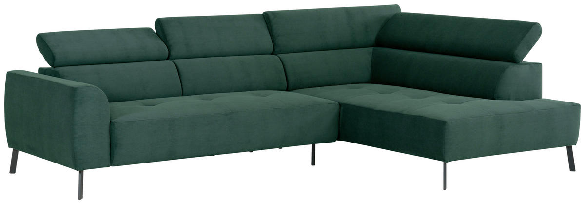 ECKSOFA in Feincord Waldgrün  - Waldgrün/Schwarz, Design, Textil/Metall (280/205cm) - MID.YOU