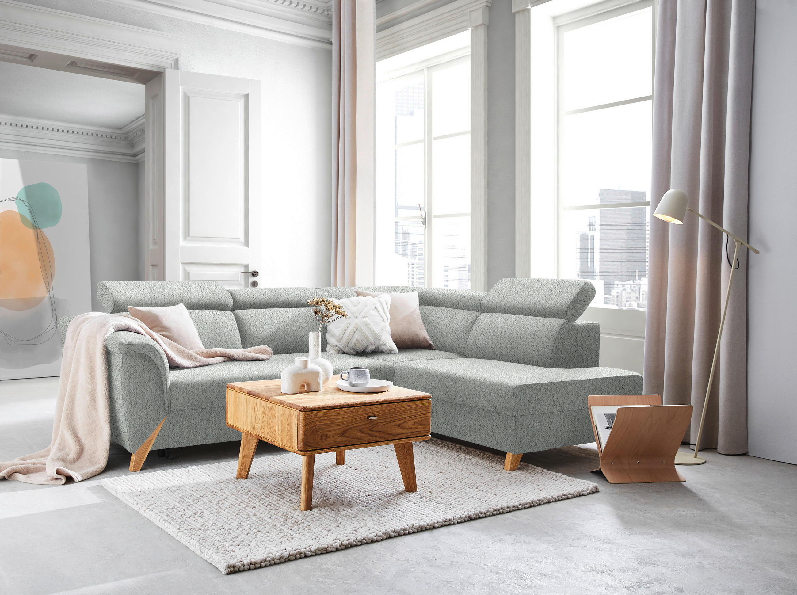 ECKSOFA in Struktur Grau  265/200 cm  - Naturfarben/Grau, KONVENTIONELL, Holz/Textil (265/200cm) - Stylife