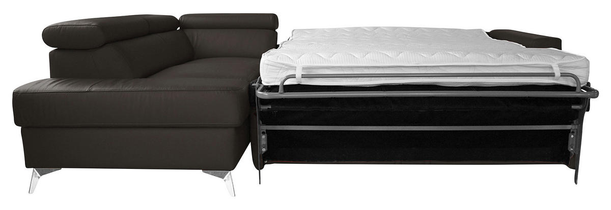 ECKSOFA in Lederlook Echtleder Dunkelbraun  - Chromfarben/Dunkelbraun, Design, Leder/Textil (208/286cm) - Livetastic