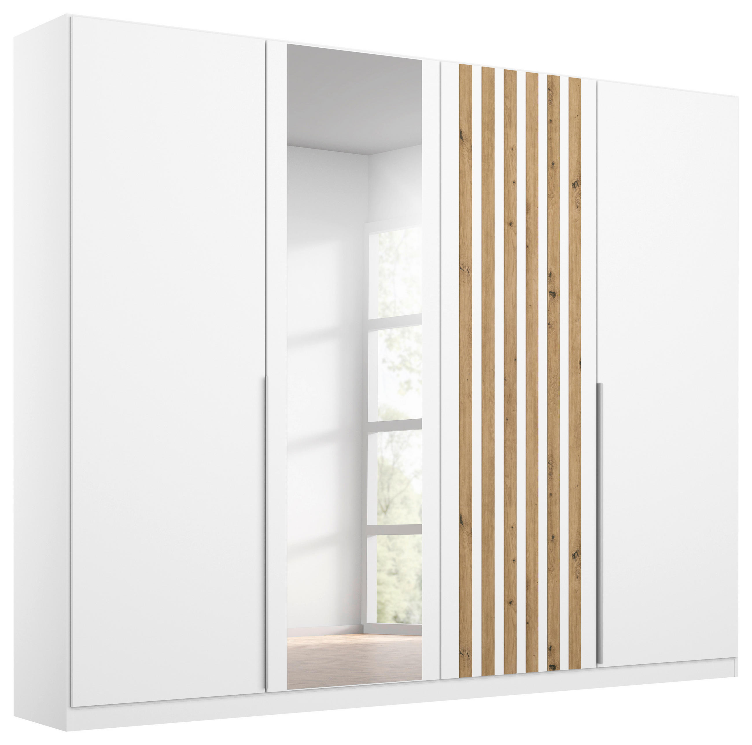 DREHTÜRENSCHRANK 226/210/54 cm 4-türig Weiß, Eiche Artisan - Alufarben/Weiß, MODERN, Holzwerkstoff/Metall (226/210/54cm) - Rauch Möbel