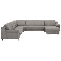 WOHNLANDSCHAFT in Mikrofaser Hellgrau  - Chromfarben/Hellgrau, Design, Textil/Metall (278/364/166cm) - Valdera