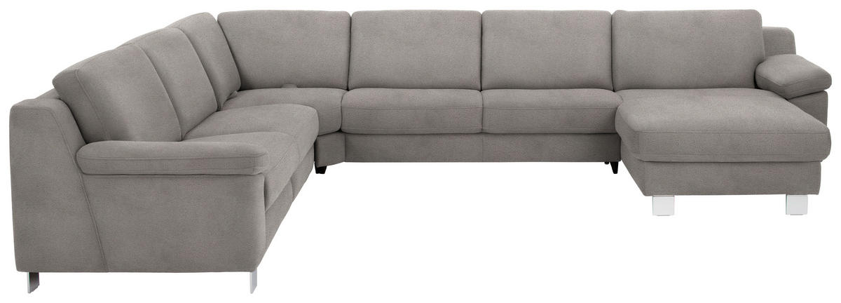 WOHNLANDSCHAFT in Mikrofaser Hellgrau  - Chromfarben/Hellgrau, Design, Textil/Metall (278/364/166cm) - Valdera