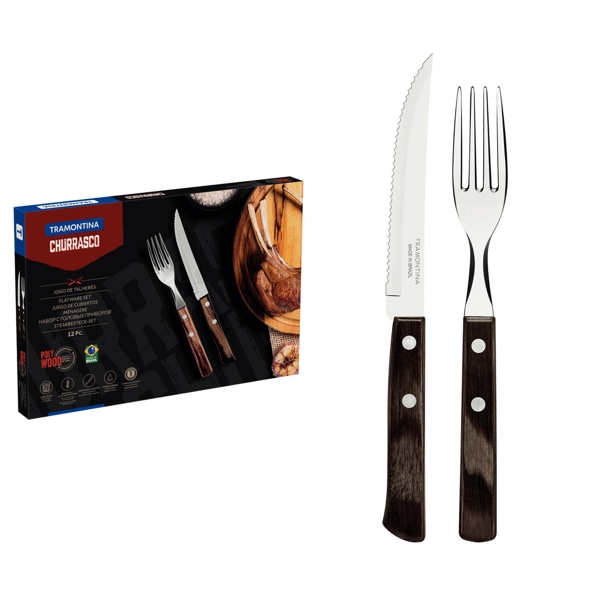 STEAKBESTECK Churrasco 12-teilig  - Braun, Basics, Holz/Metall (21,2cm)
