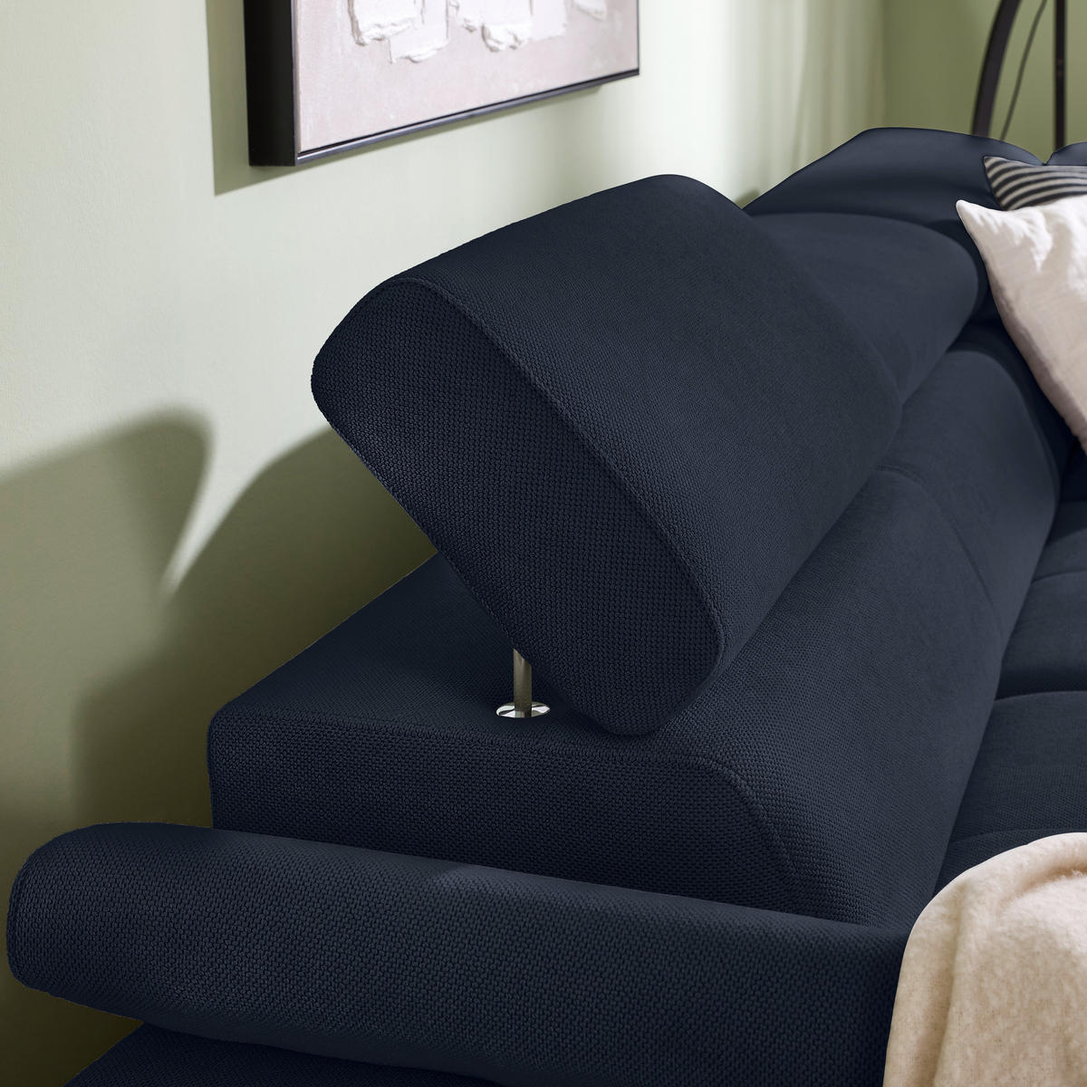 ECKSOFA inkl. Funktion COMBO Dunkelblau Flachgewebe  - Schwarz/Dunkelblau, Design, Textil/Metall (266/206cm) - Stylife