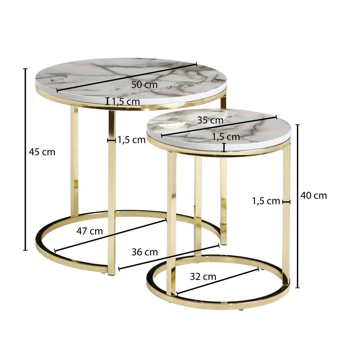 SET MIZIC, bela, zlate barve  - zlate barve/bela, Moderno, kovina/leseni material (50/50/45cm) - MID.YOU