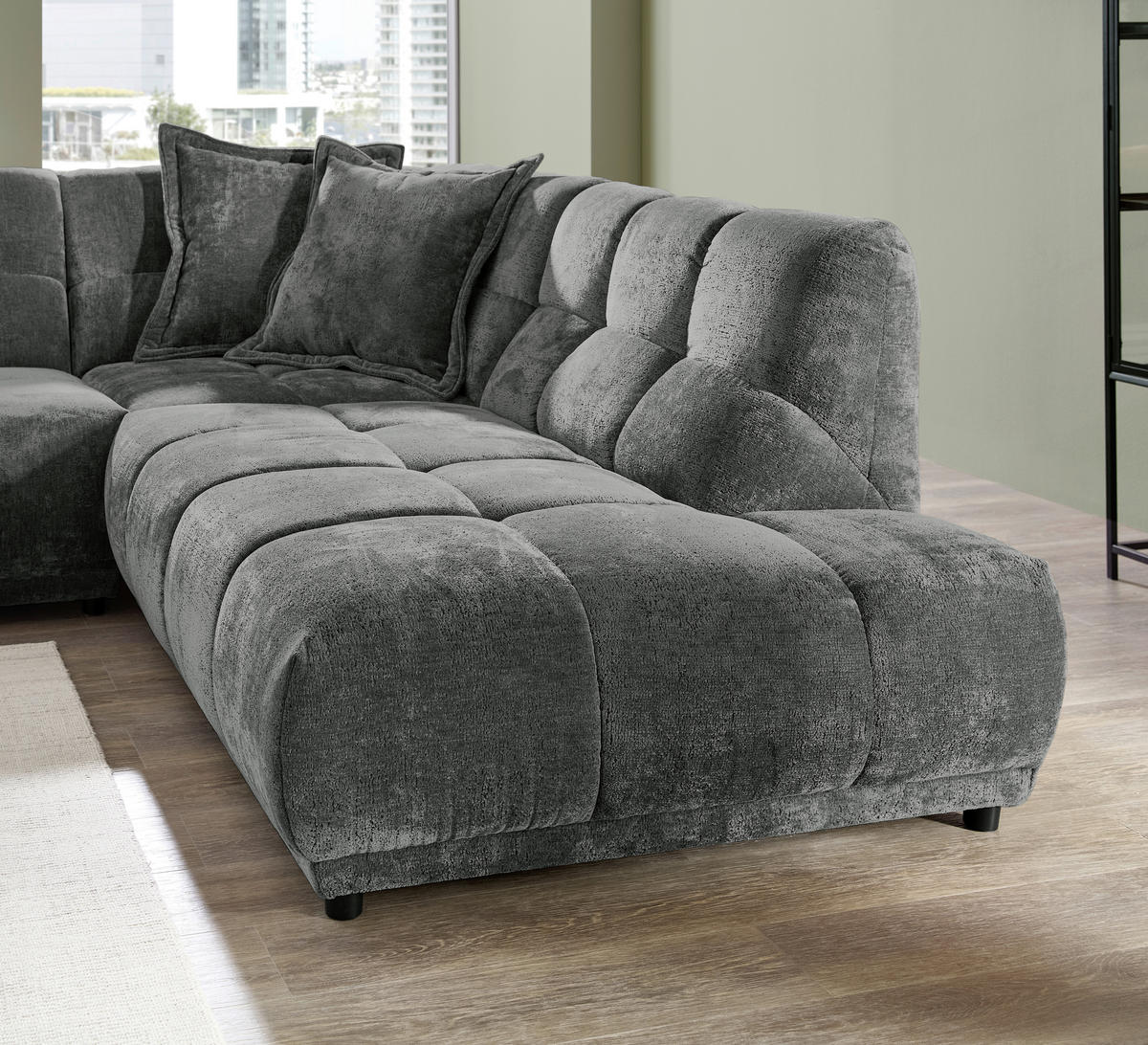 ECKSOFA ITALIA in Chenille Anthrazit  284/250 cm  - Anthrazit/Schwarz, MODERN, Kunststoff/Textil (284/250cm) - Livetastic
