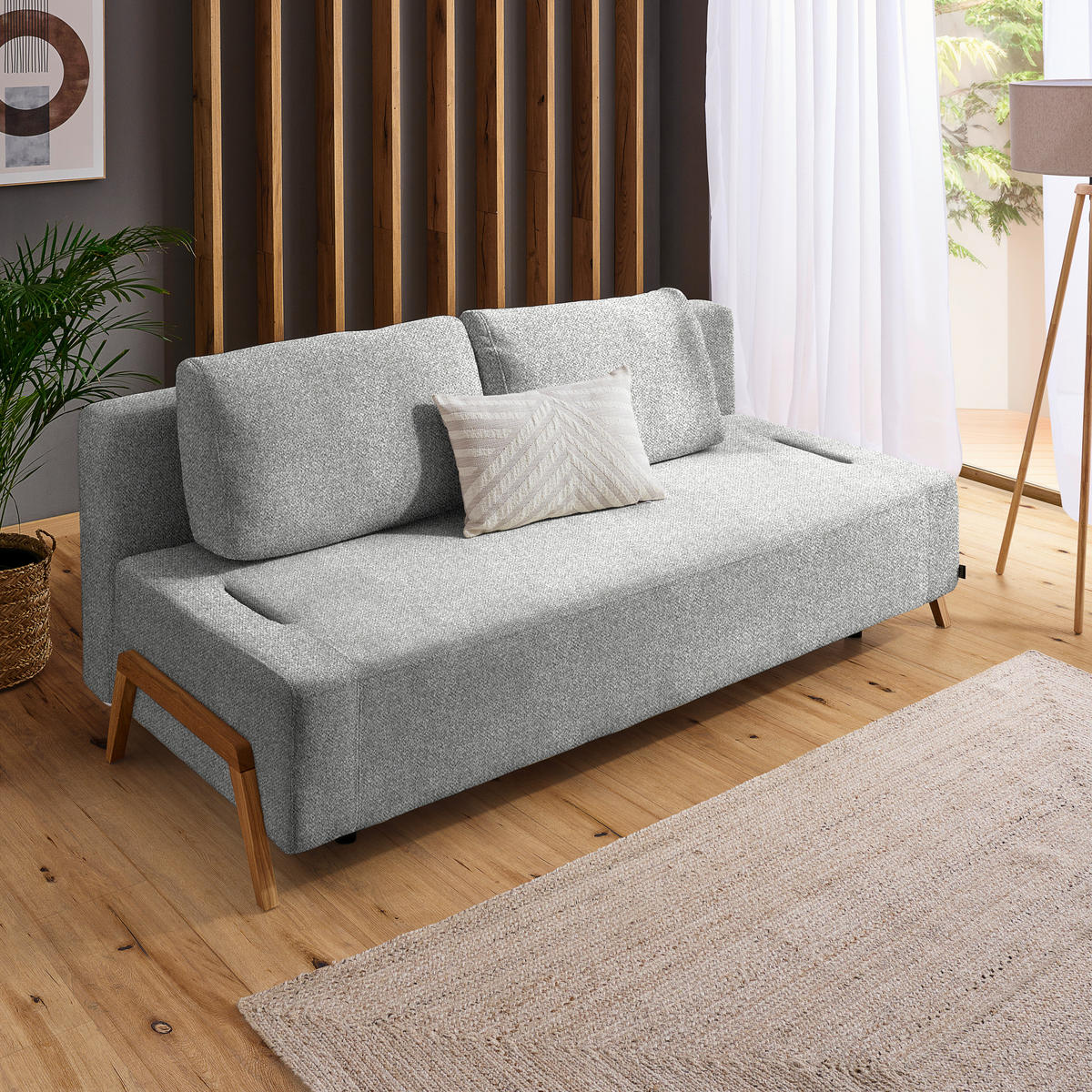 SCHLAFSOFA in Holz, Textil Hellgrau  - Hellgrau/Naturfarben, Design, Holz/Textil (211/88/102cm) - Niels Andersson