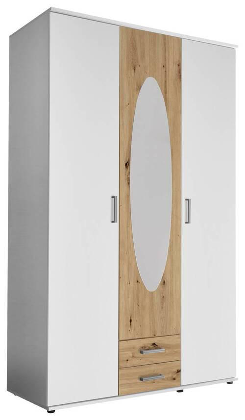 DREHTÜRENSCHRANK 120/195/55 cm 3-türig Weiß, Eiche Artisan  - Alufarben/Weiß, ROMANTIK / LANDHAUS, Glas/Holzwerkstoff (120/195/55cm) - P & B