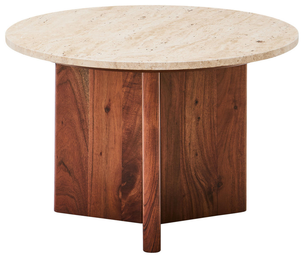 Couchtisch DUBAI Travertin Akazie vollmassiv Naturfarben  - Naturfarben, Design, Holz/Stein (60/60/40cm) - Livetastic