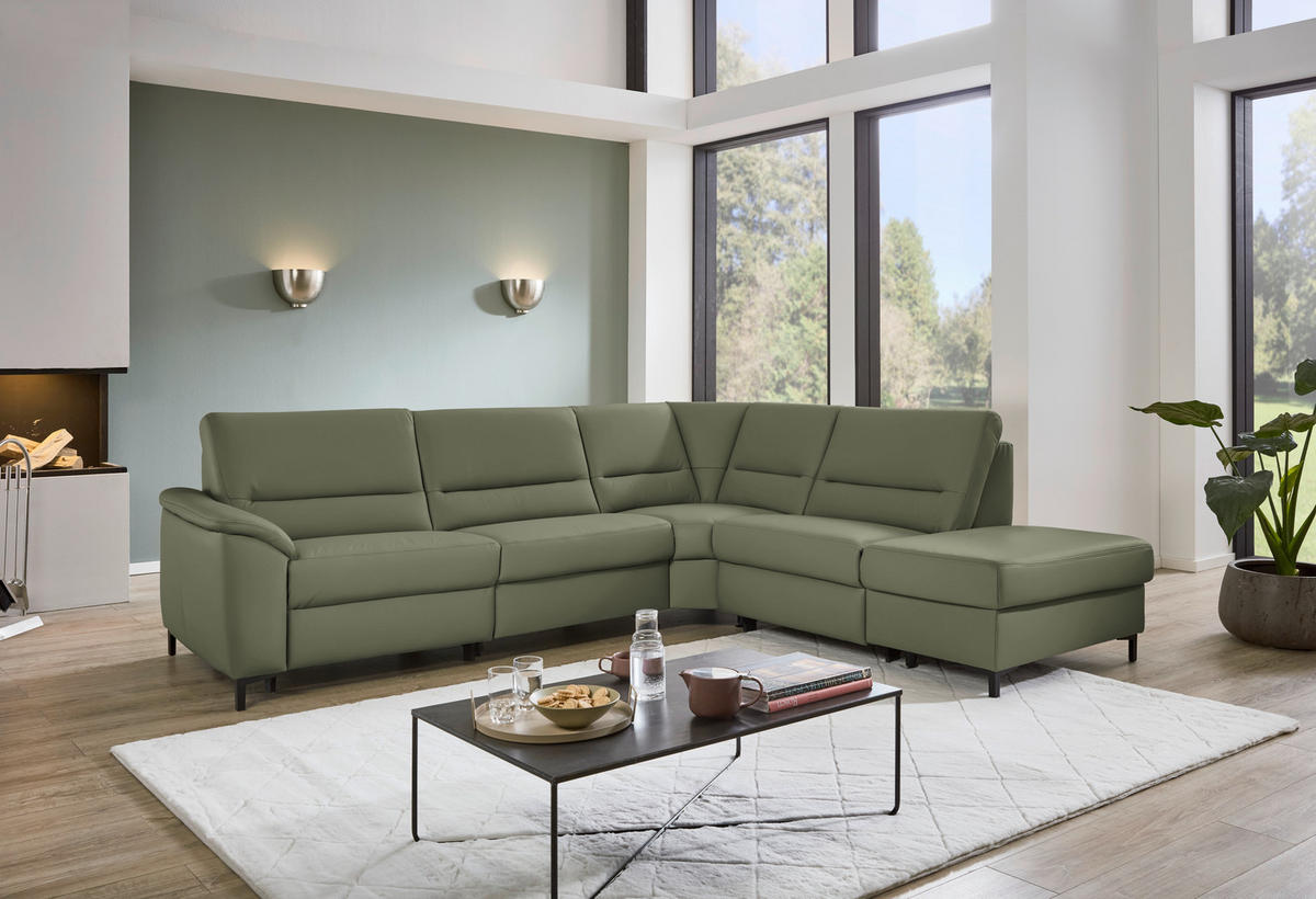 ECKSOFA  in Echtleder Olivgrün  290/249 cm  - Schwarz/Olivgrün, KONVENTIONELL, Leder/Metall (290/249cm) - Beldomo Premium