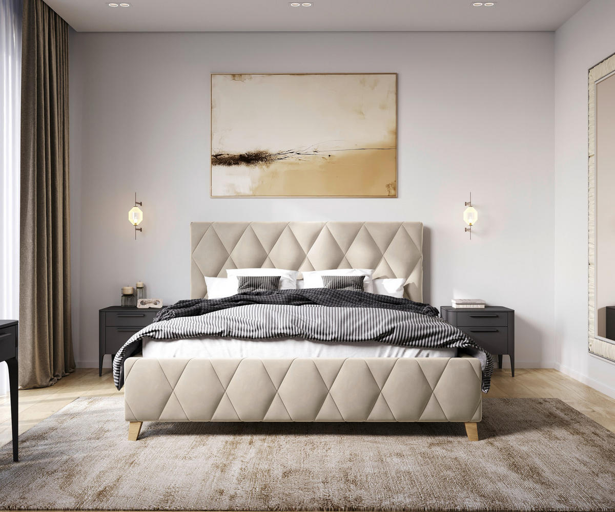 POLSTERBETT 180/200 cm  in Creme  - Creme, Modern, Holz/Holzwerkstoff (180/200cm) - MID.YOU