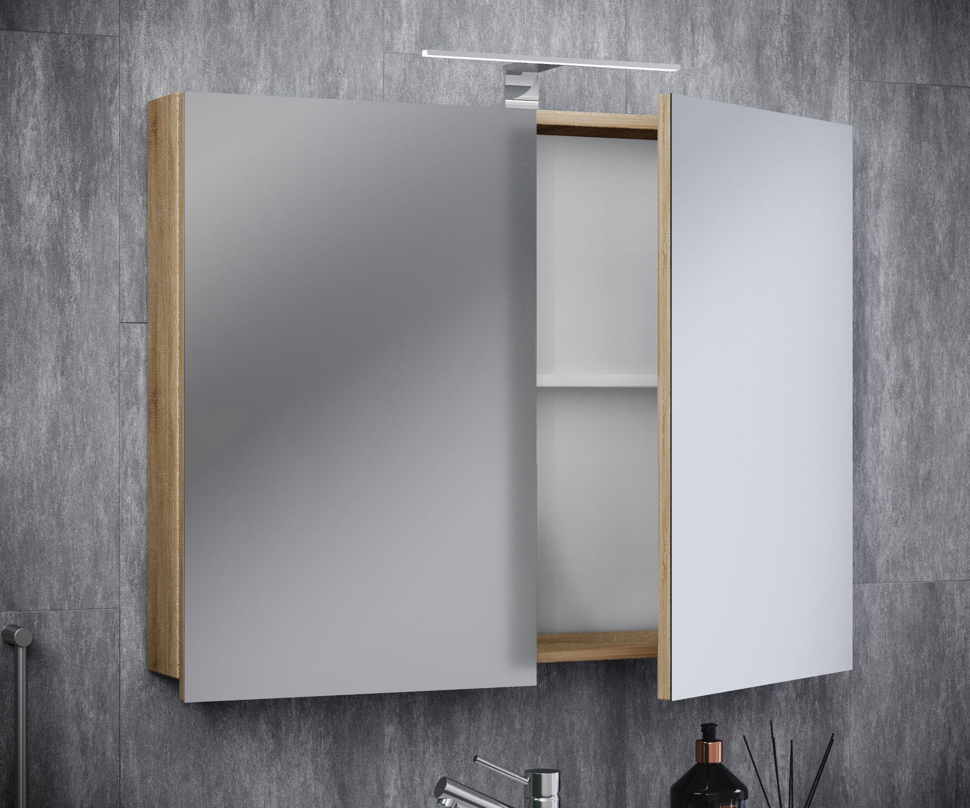 Thumbnail - Mid.you Spiegelschrank VCM Badinos, Sonoma Eiche, Holzwerkstoff, D, 80x59.2x12 cm, Badezimmer, Badezimmerspiegel, Spiege...