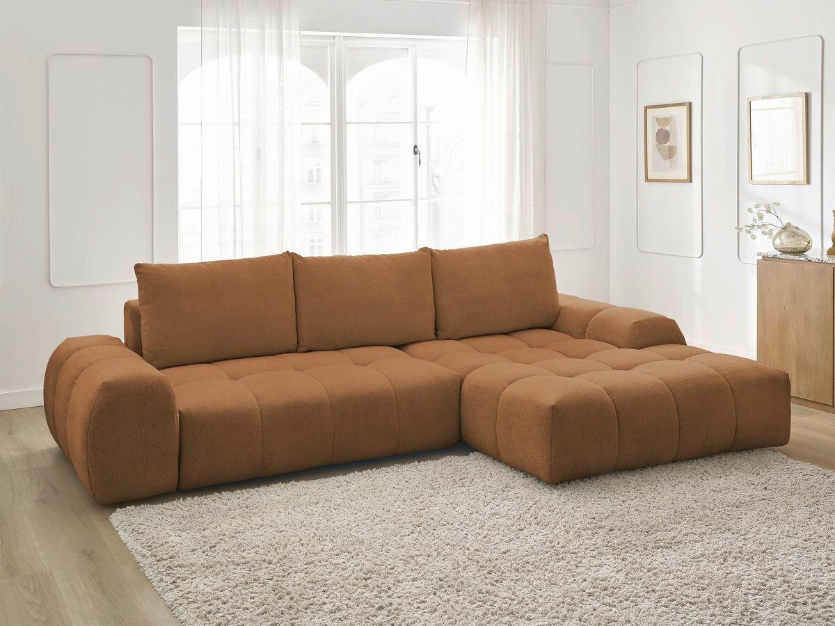 ECKSCHLAFSOFA EVEREST  mit Rücken echt, Armteil links, Armteil rechts Flachgewebe Orange  - Schwarz/Orange, MODERN, Kunststoff/Textil (318/180cm) - Livetastic