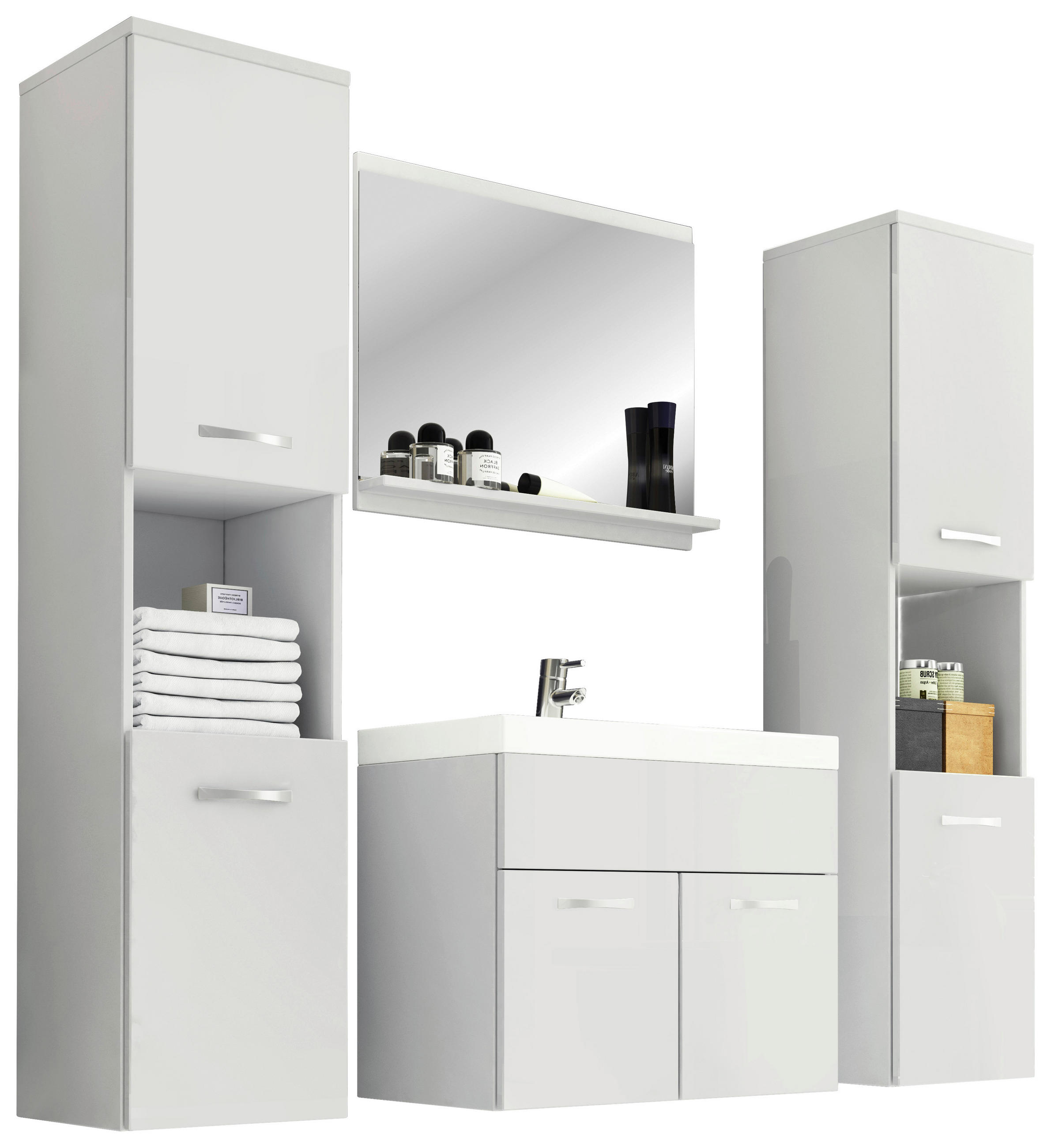 BADEZIMMER 5-teilig  in 120 cm  - Weiß Hochglanz/Weiß, LIFESTYLE, Holzwerkstoff/Metall (120cm) - P & B