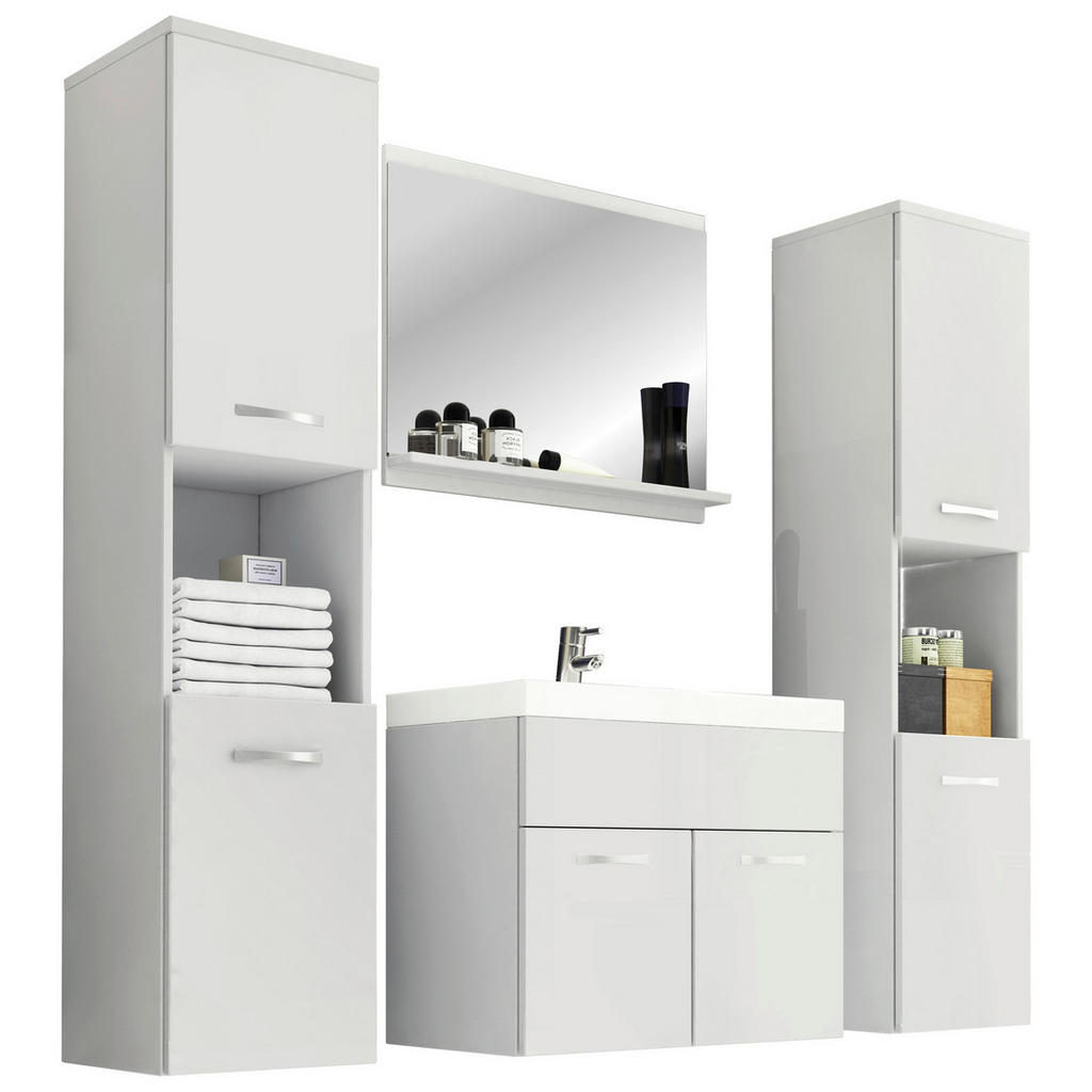 Thumbnail - P & B Badezimmer, Weiß, Weiß Hochglanz, Metall, 5-teilig, 8 Fächer, 120 cm, Fsc, hängend, Spiegel mit Ablage, Badezimmer...