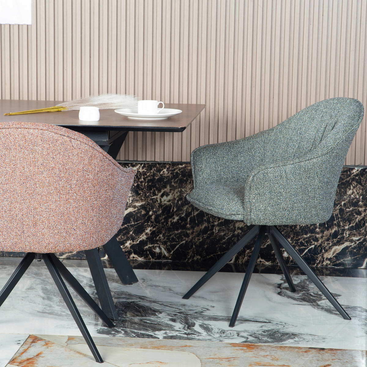 ARMLEHNSTUHL  Sitzfläche 360° drehbar, automatische Rückholfunktion Webstoff  - Dunkelgrün/Schwarz, Design, Textil/Metall (66/83/64cm) - Novel