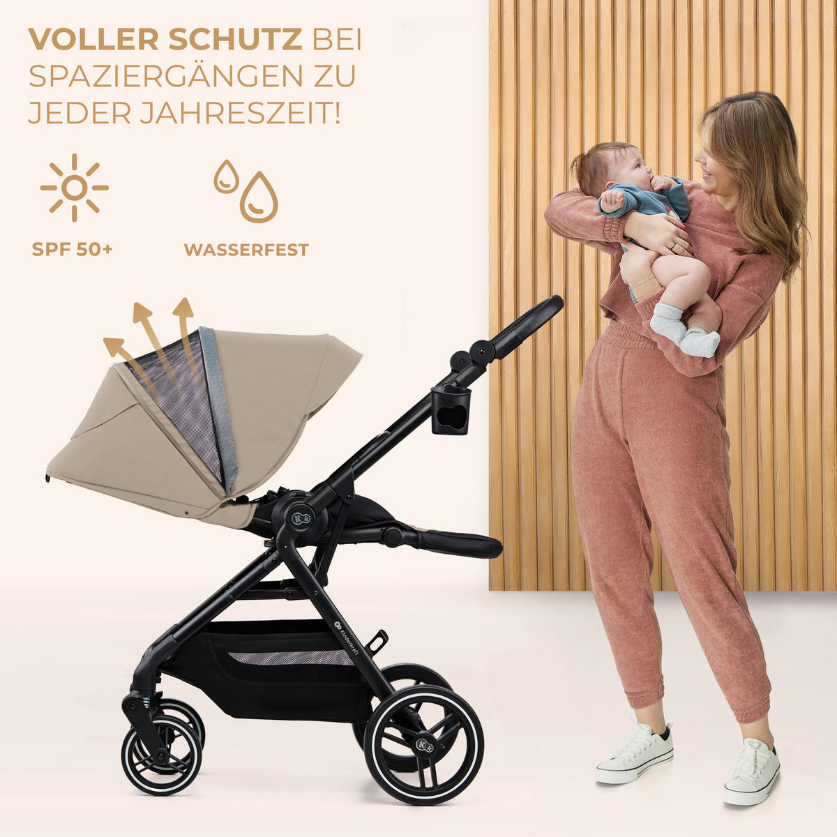 BUGGY Yoxi  - Schwarz Hochglanz/Beigebraun, Basics, Kunststoff/Textil (59/91/106cm) - Kinderkraft
