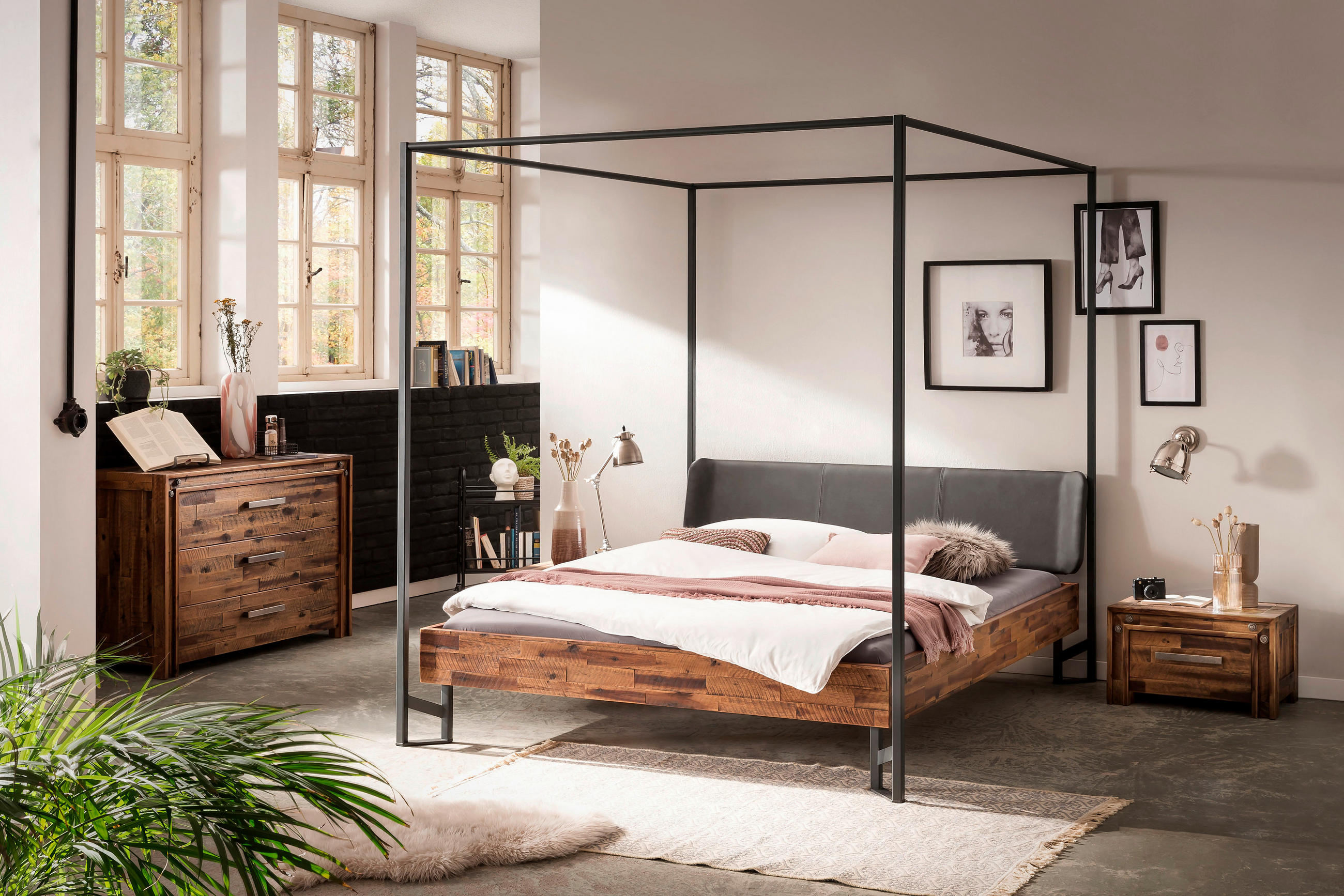 HIMMELBETT 180/200 cm  in Anthrazit, Braun, Akaziefarben  - Anthrazit/Braun, Design, Holz/Metall (180/200cm) - Hasena
